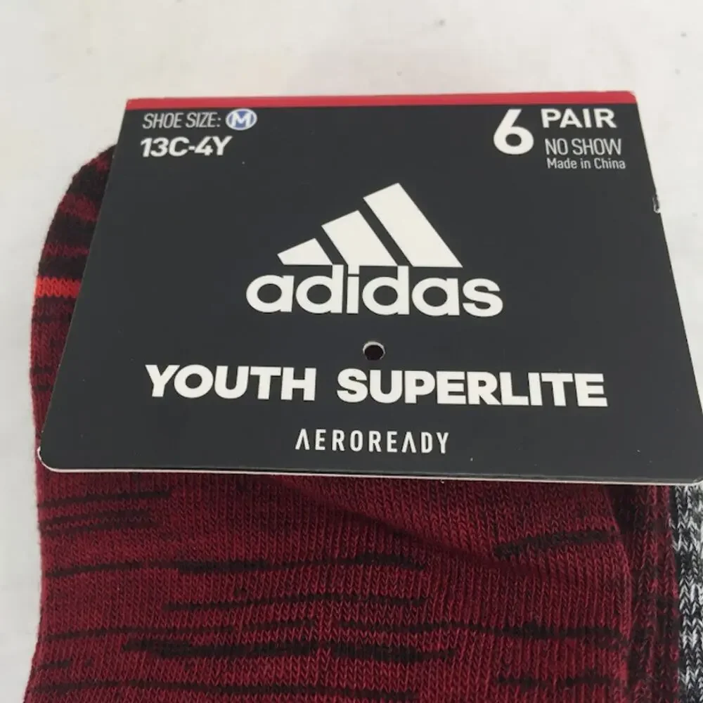 Adidas Youth Superlite aeroready medium 6 pair Socks Casual NWT NO SHOW Light